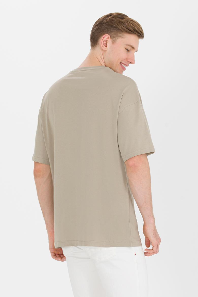 Erkek Haki Comfort Long Bisiklet Yaka Tişört - 50265229038