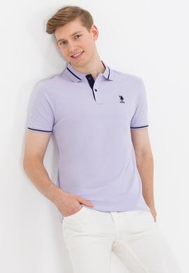 Erkek Lila Basic Polo Yaka Tişört - 50264890060