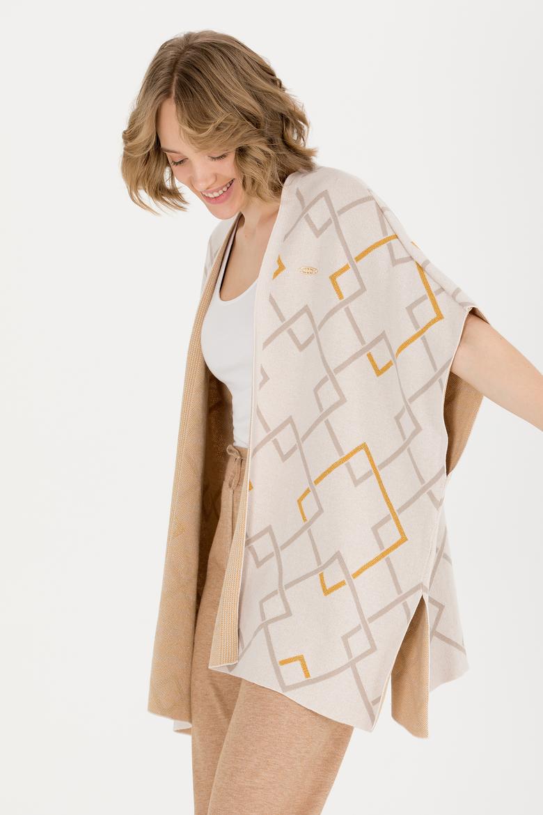 Kadın Krem Melanj Triko Panço