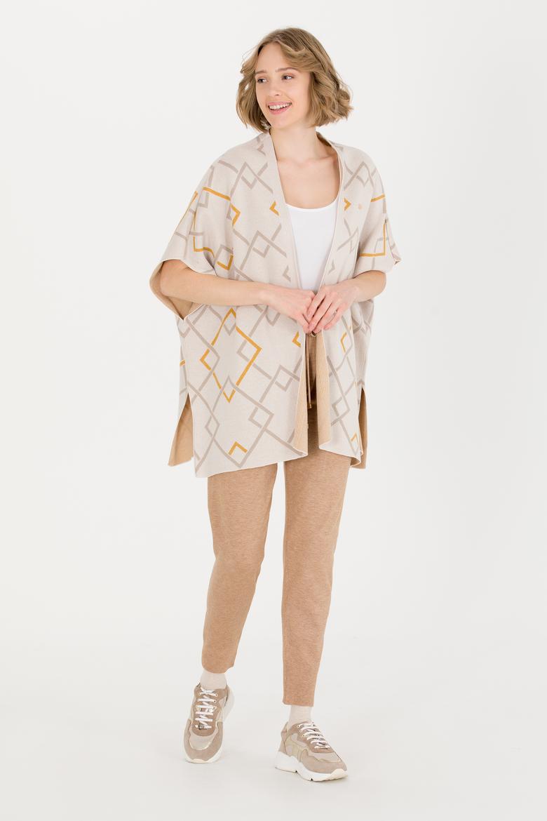 Kadın Krem Melanj Triko Panço - 50253118004