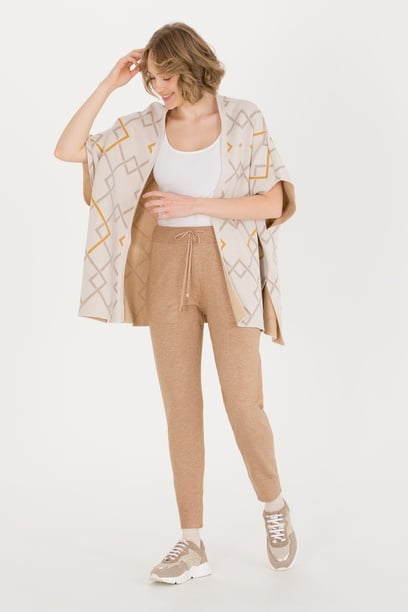 Kadın Camel Melanj Slim Fit Triko Pantolon
