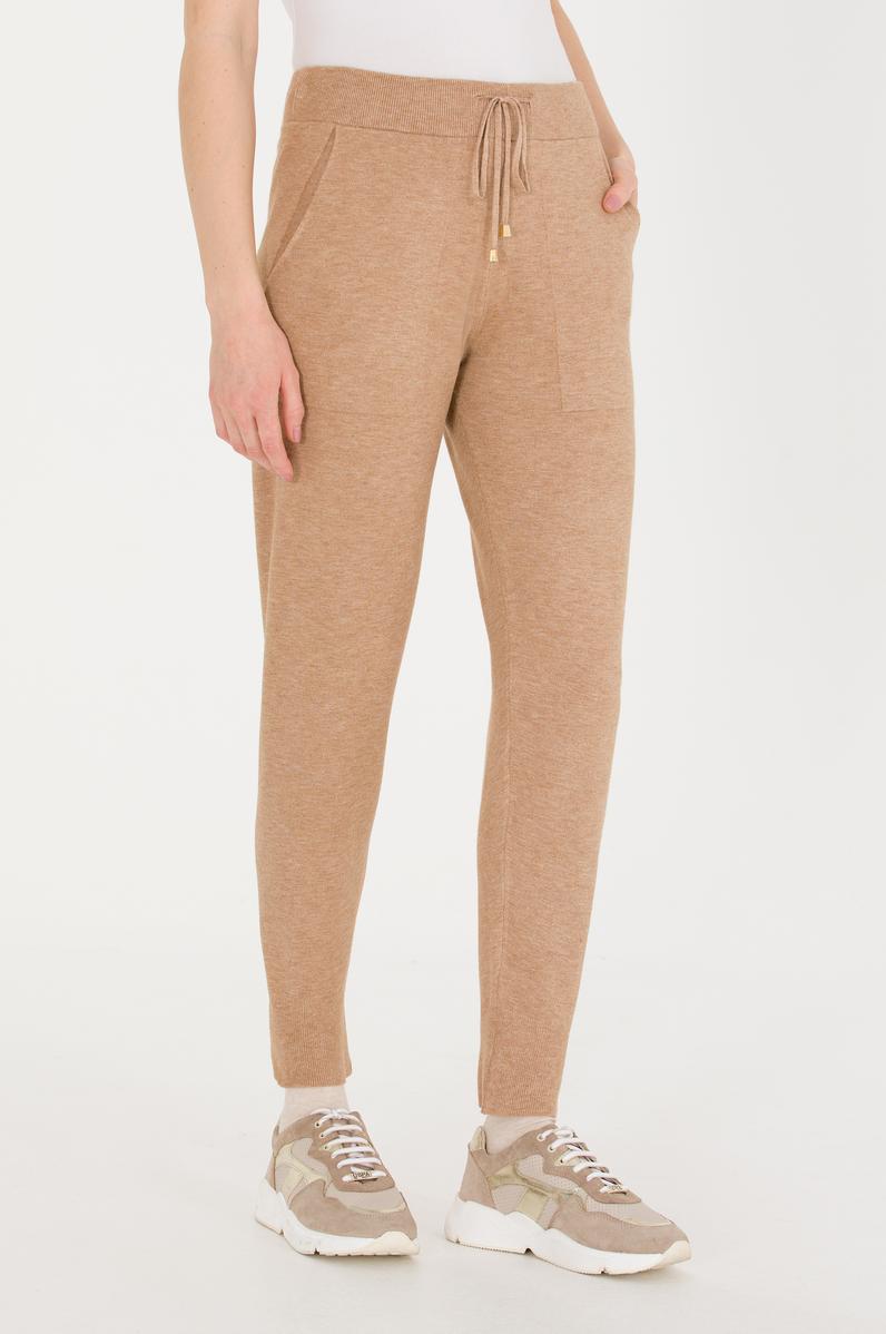 Kadın Camel Melanj Slim Fit Triko Pantolon