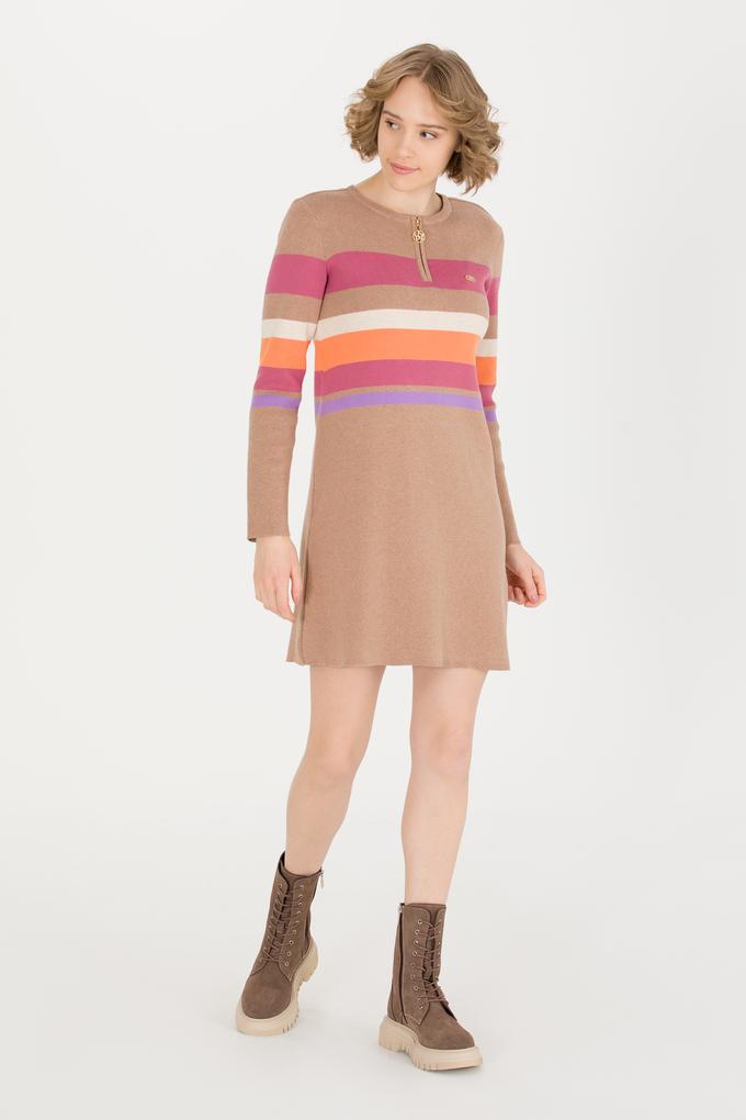 Kadın Camel Melanj Triko Elbise
