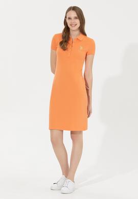 Kadın Turuncu Polo Yaka Örme Elbise - 50234852094