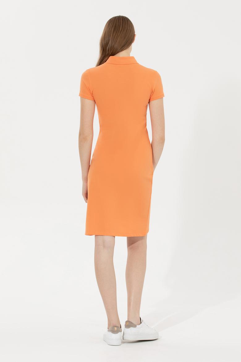 Kadın Turuncu Polo Yaka Örme Elbise - 50234852094