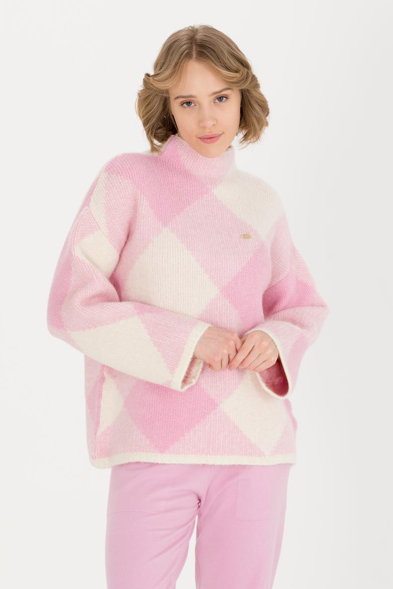 Kadın Manolya Bisiklet Yaka Kazak