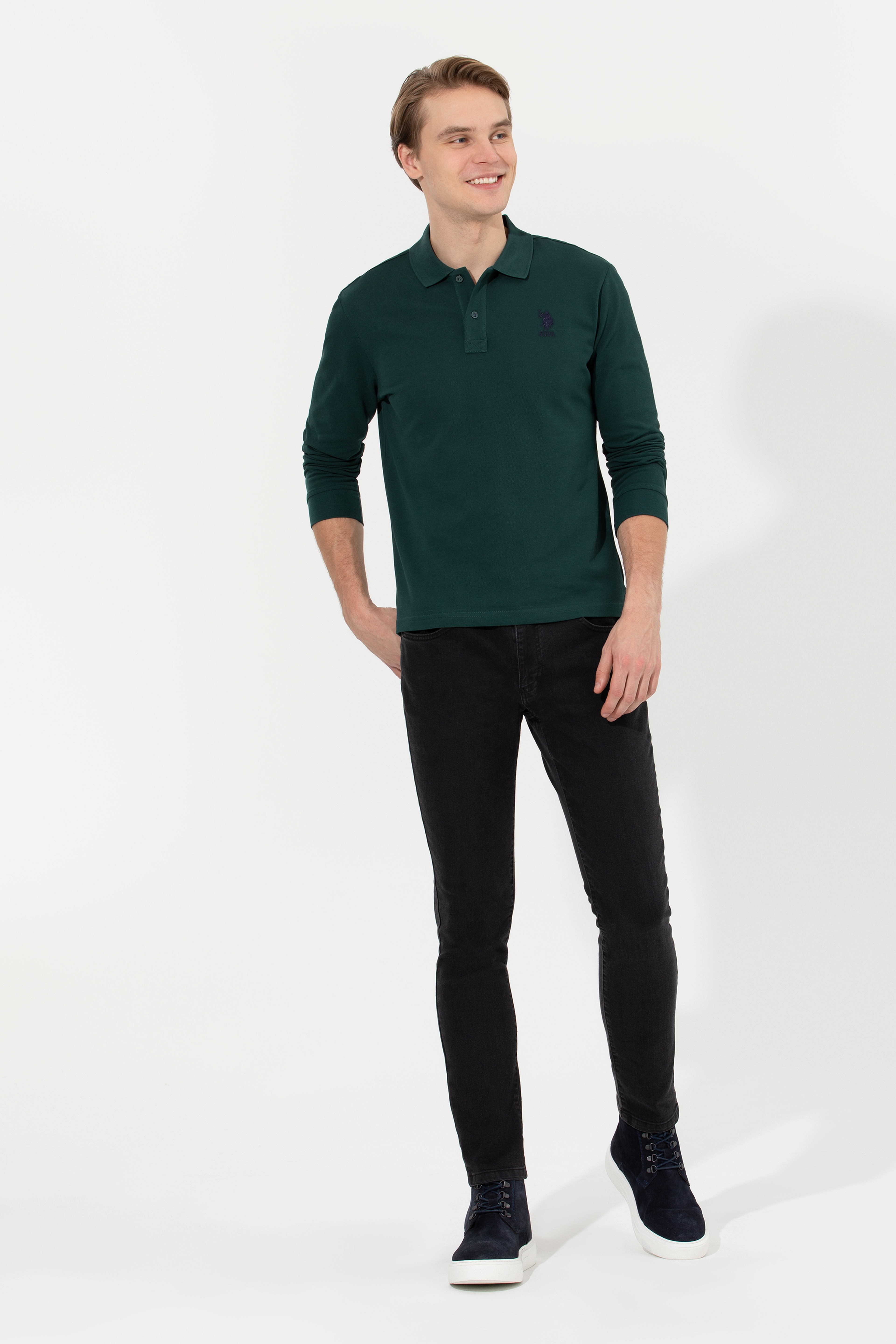 Erkek Koyu Yeşil Basic Sweatshirt - Image 3