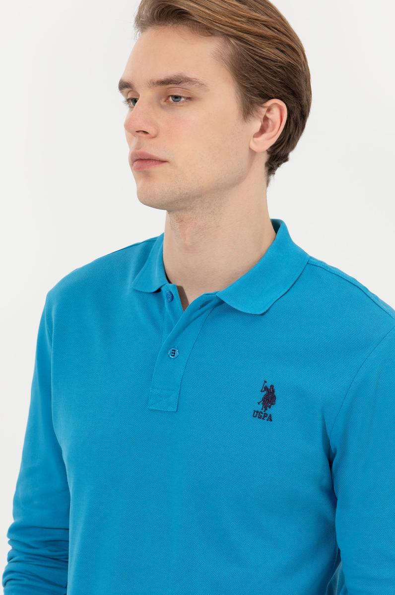 Erkek Kobalt Polo Yaka Basic Sweatshirt