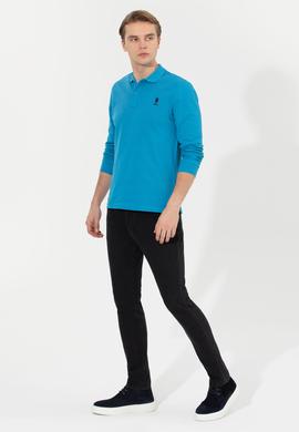 Erkek Kobalt Polo Yaka Basic Sweatshirt - 50263112010