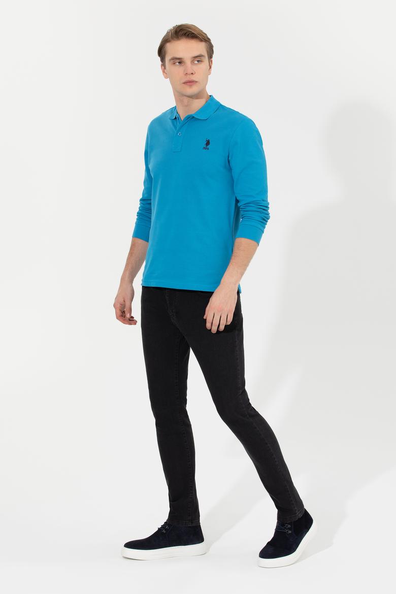 Erkek Kobalt Polo Yaka Basic Sweatshirt - 50263112010