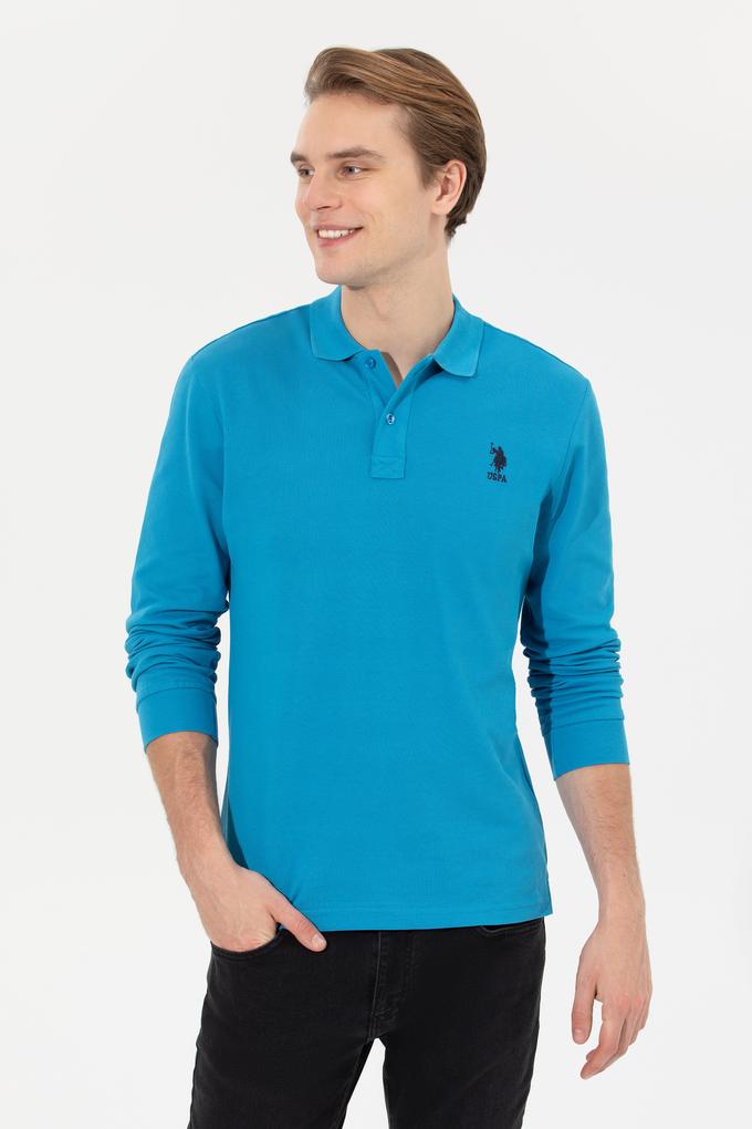Erkek Kobalt Polo Yaka Basic Sweatshirt