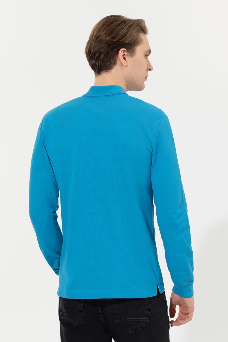 Erkek Kobalt Polo Yaka Basic Sweatshirt - 50263112010