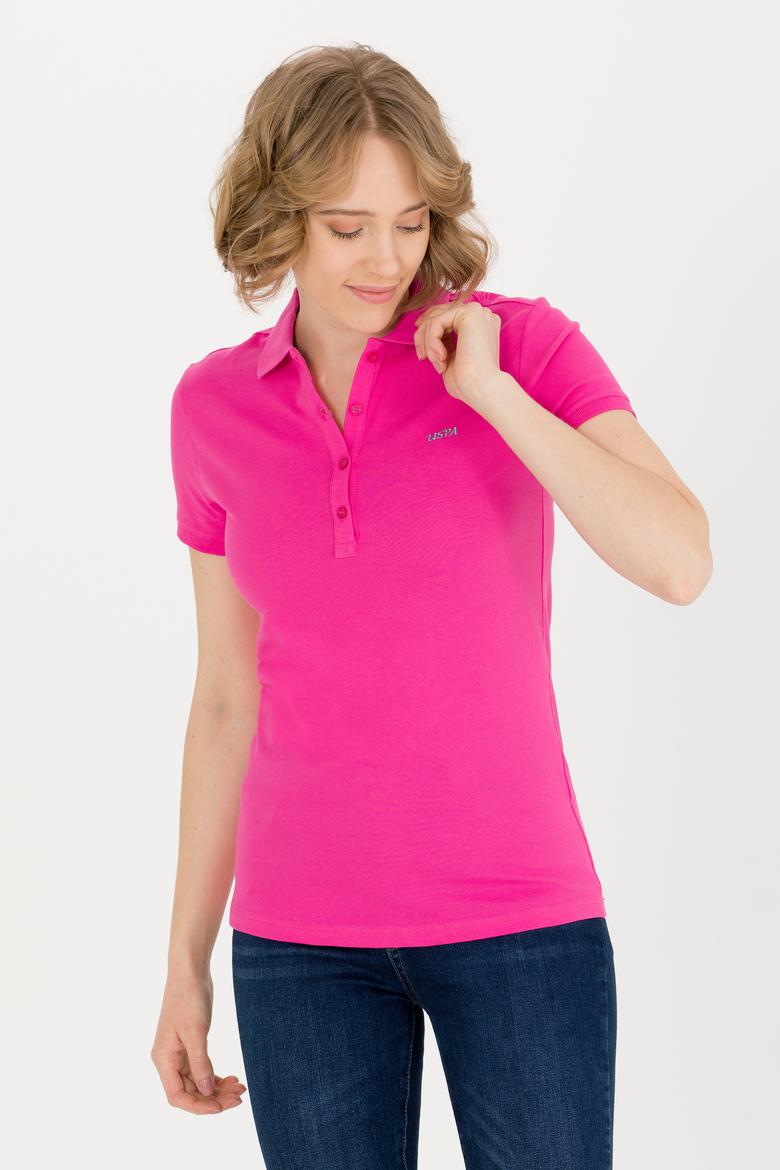 Kadın Fuşya Basic Polo Yaka Tişört - 50266348072