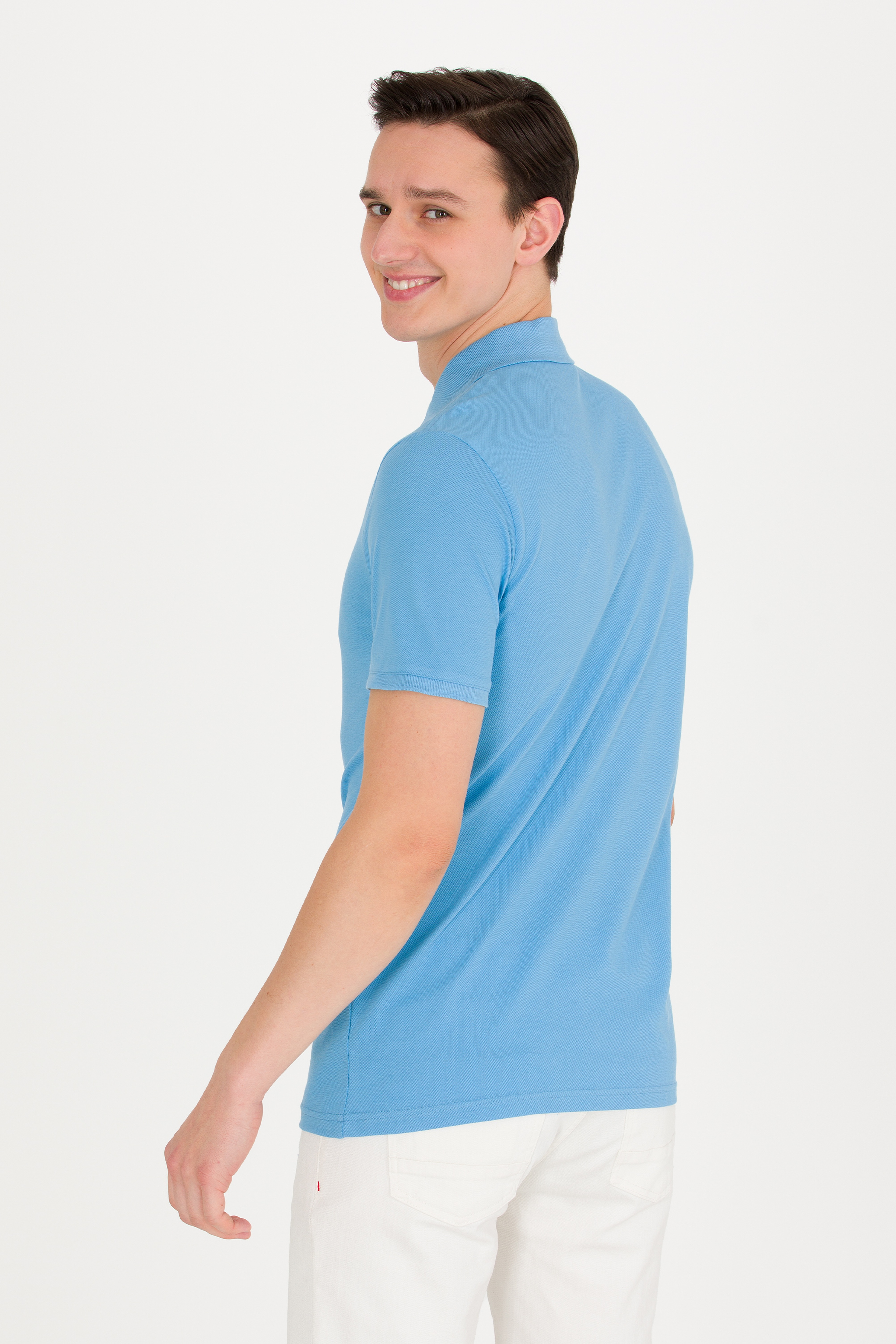 Erkek Turkuaz Basic Polo Yaka Tişört - Image 5