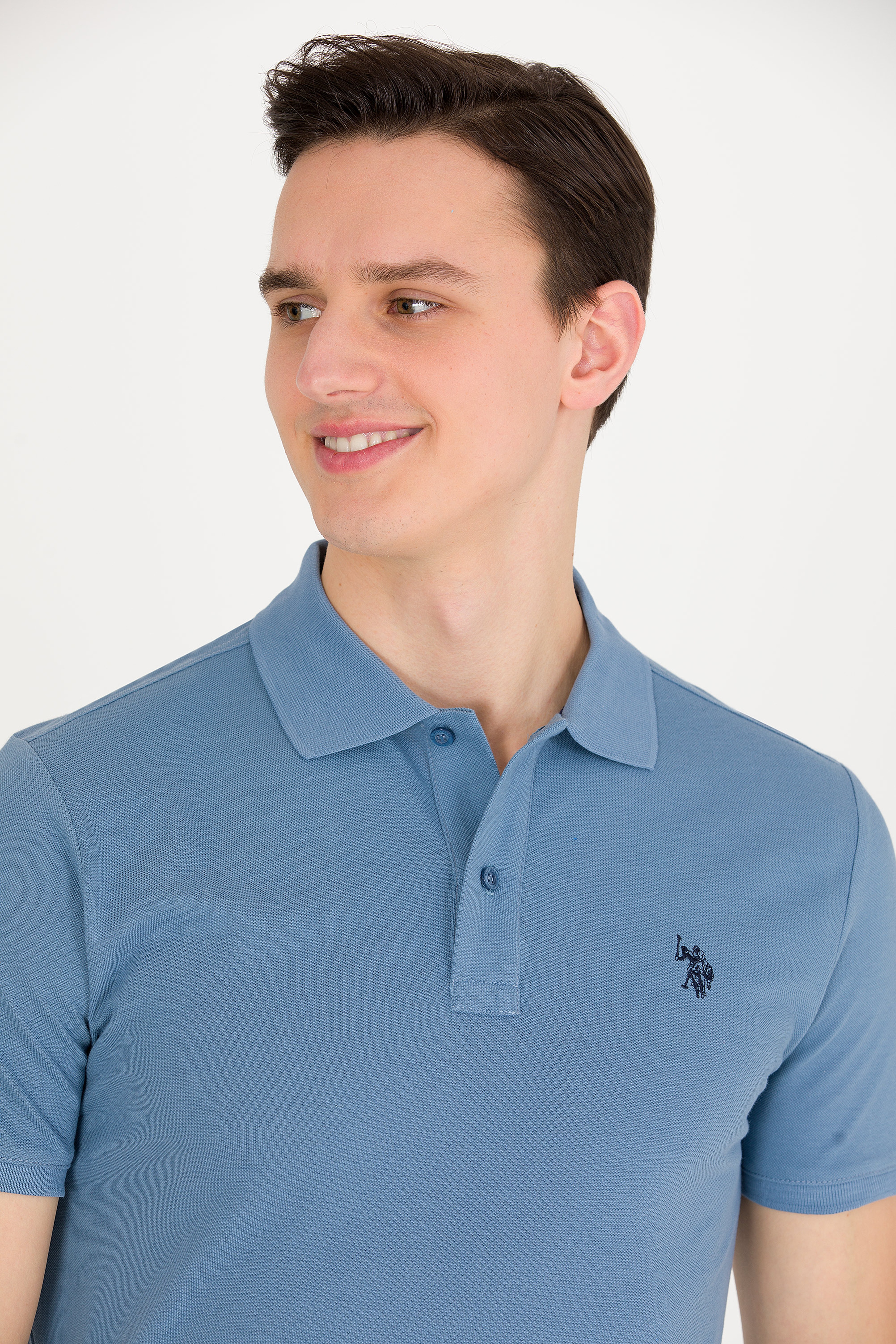 Erkek İndigo Basic Polo Yaka Tişört - Image 2