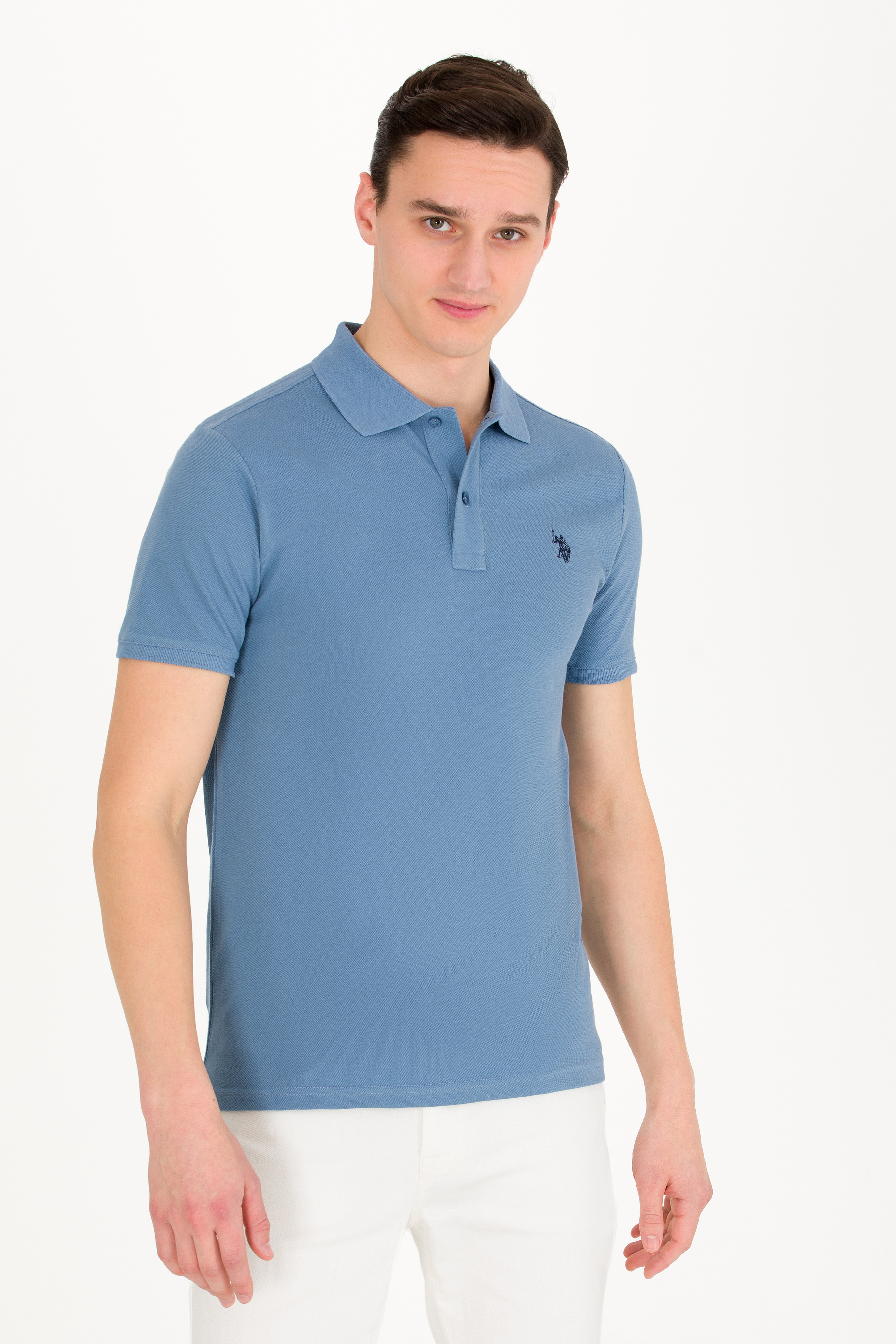 Erkek İndigo Basic Polo Yaka Tişört - Image 3