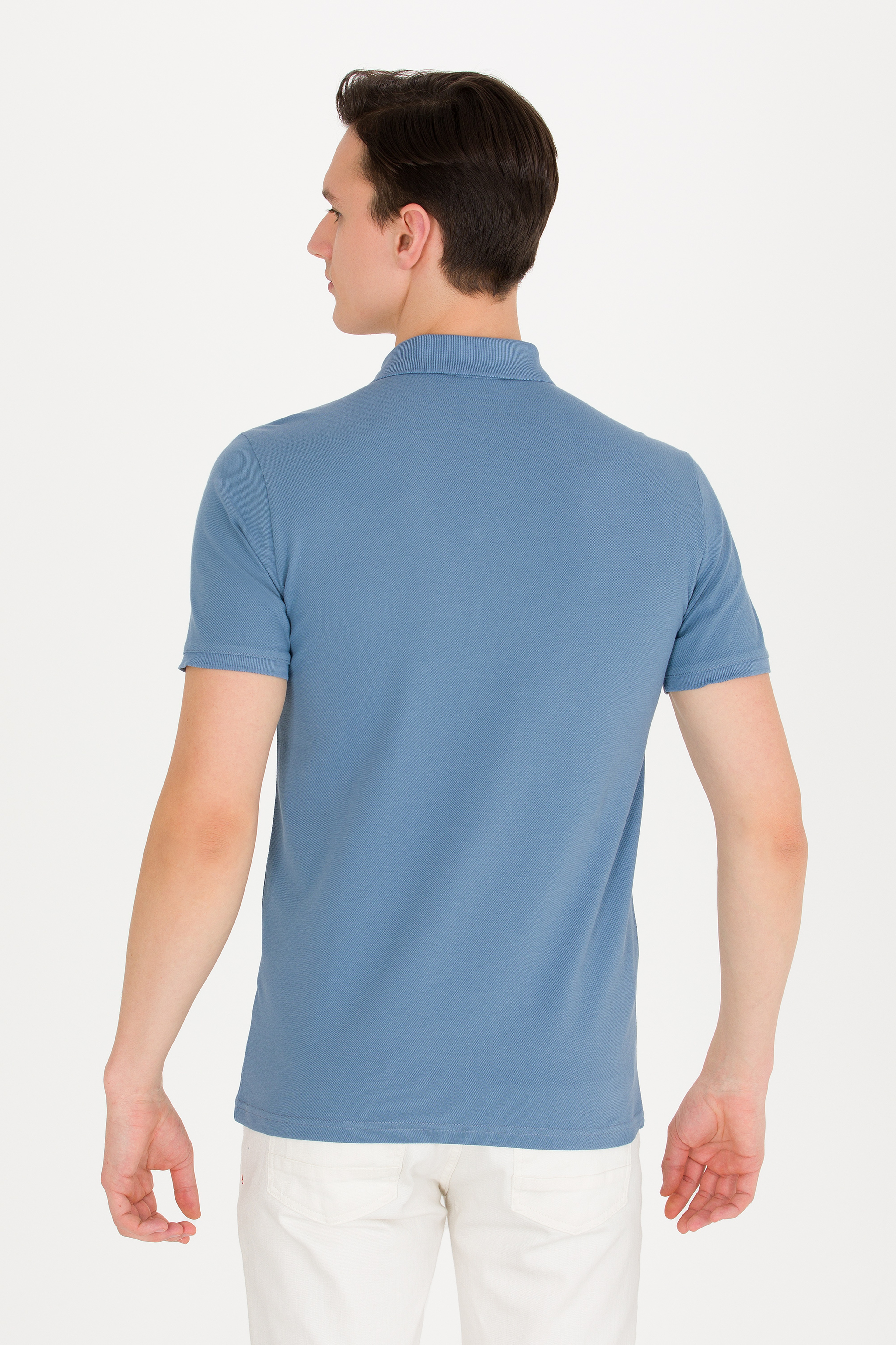 Erkek İndigo Basic Polo Yaka Tişört - Image 5