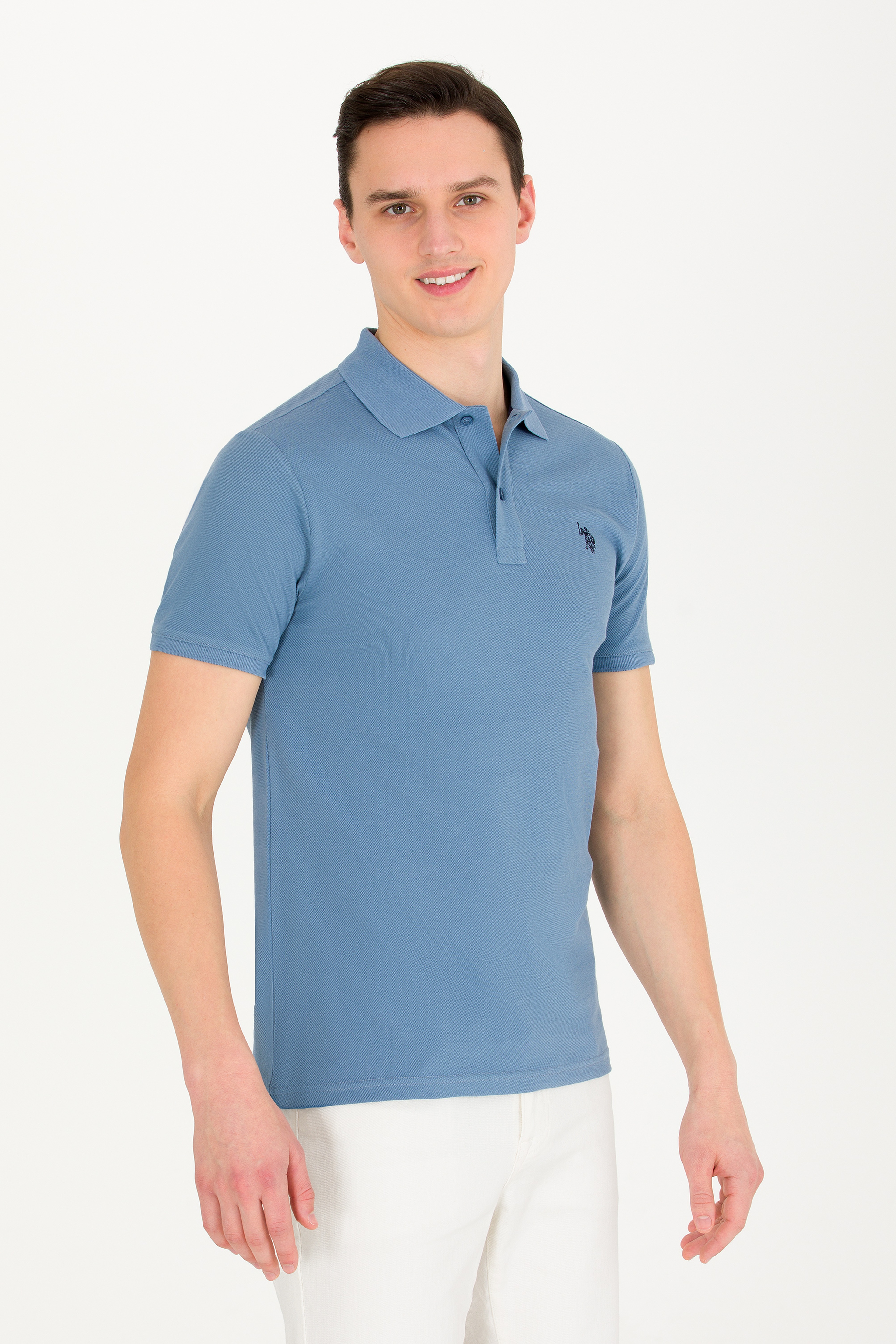 Erkek İndigo Basic Polo Yaka Tişört - Image 1