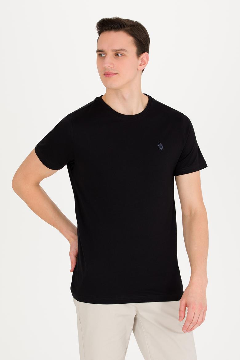 Erkek Siyah Basic Bisiklet Yaka Tişört - 50262974028