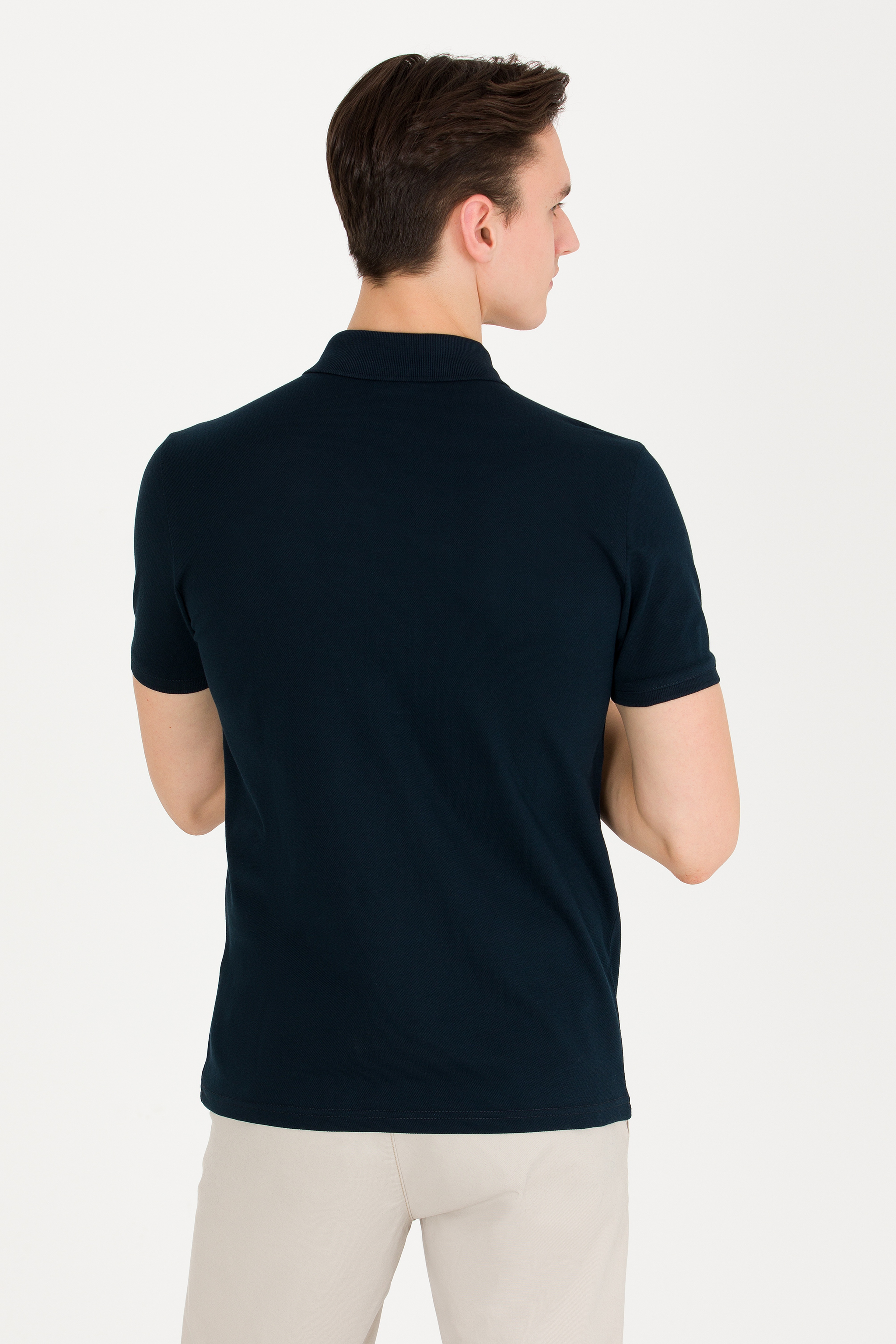 Erkek Koyu Lacivert Basic Polo Yaka Tişört - Image 5