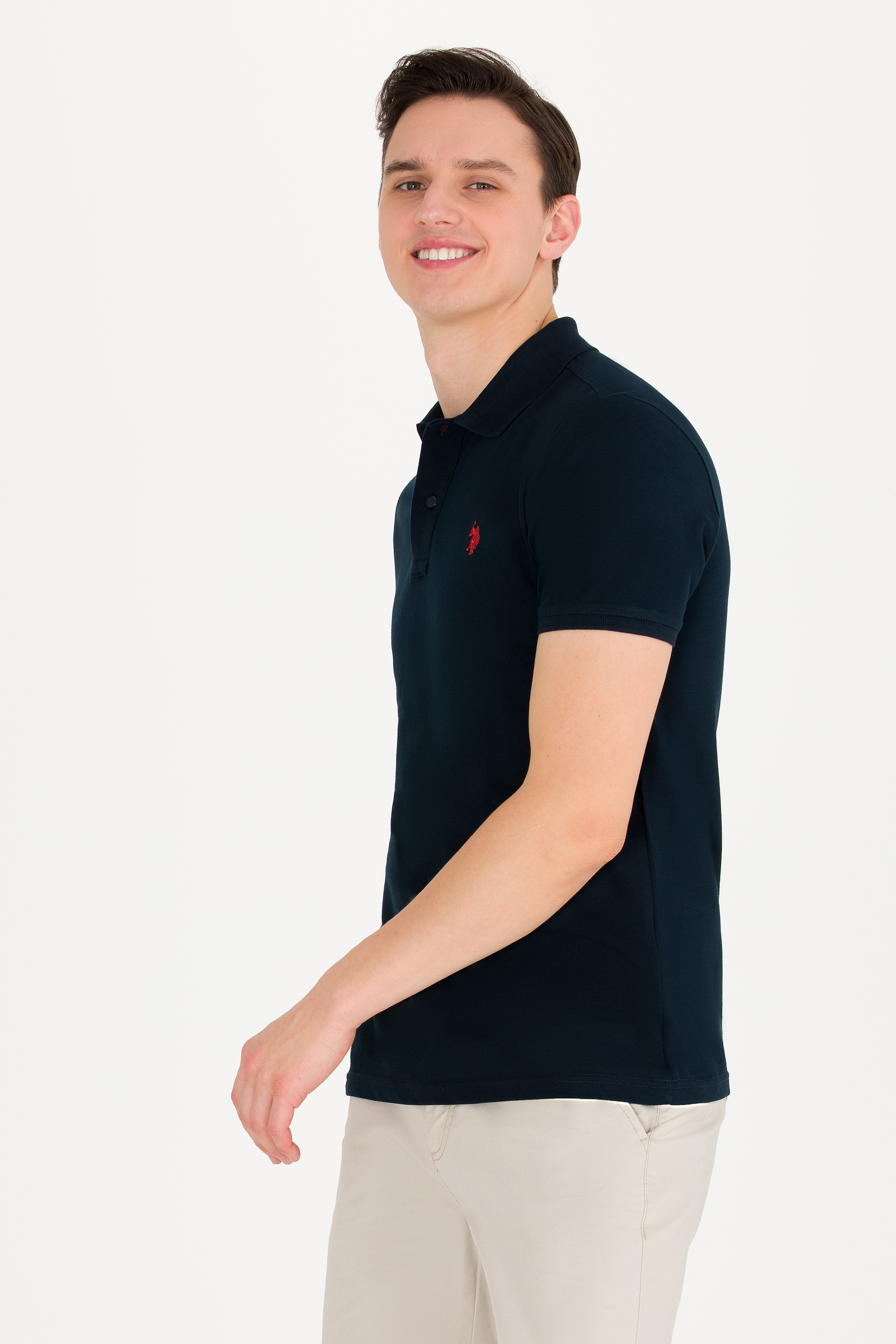 Erkek Koyu Lacivert Basic Polo Yaka Tişört - Image 3