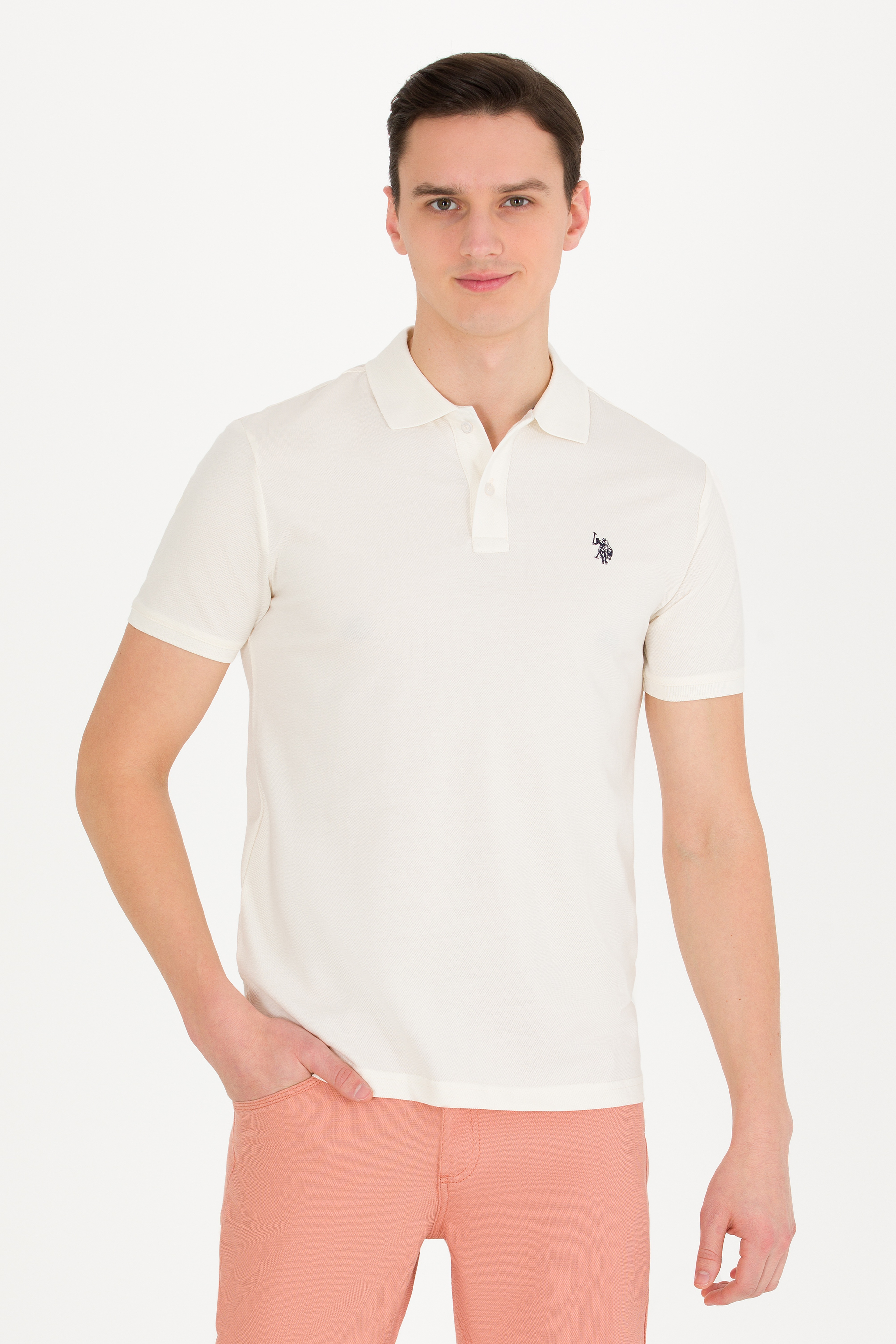 Erkek Ekru Basic Polo Yaka Tişört - Image 3