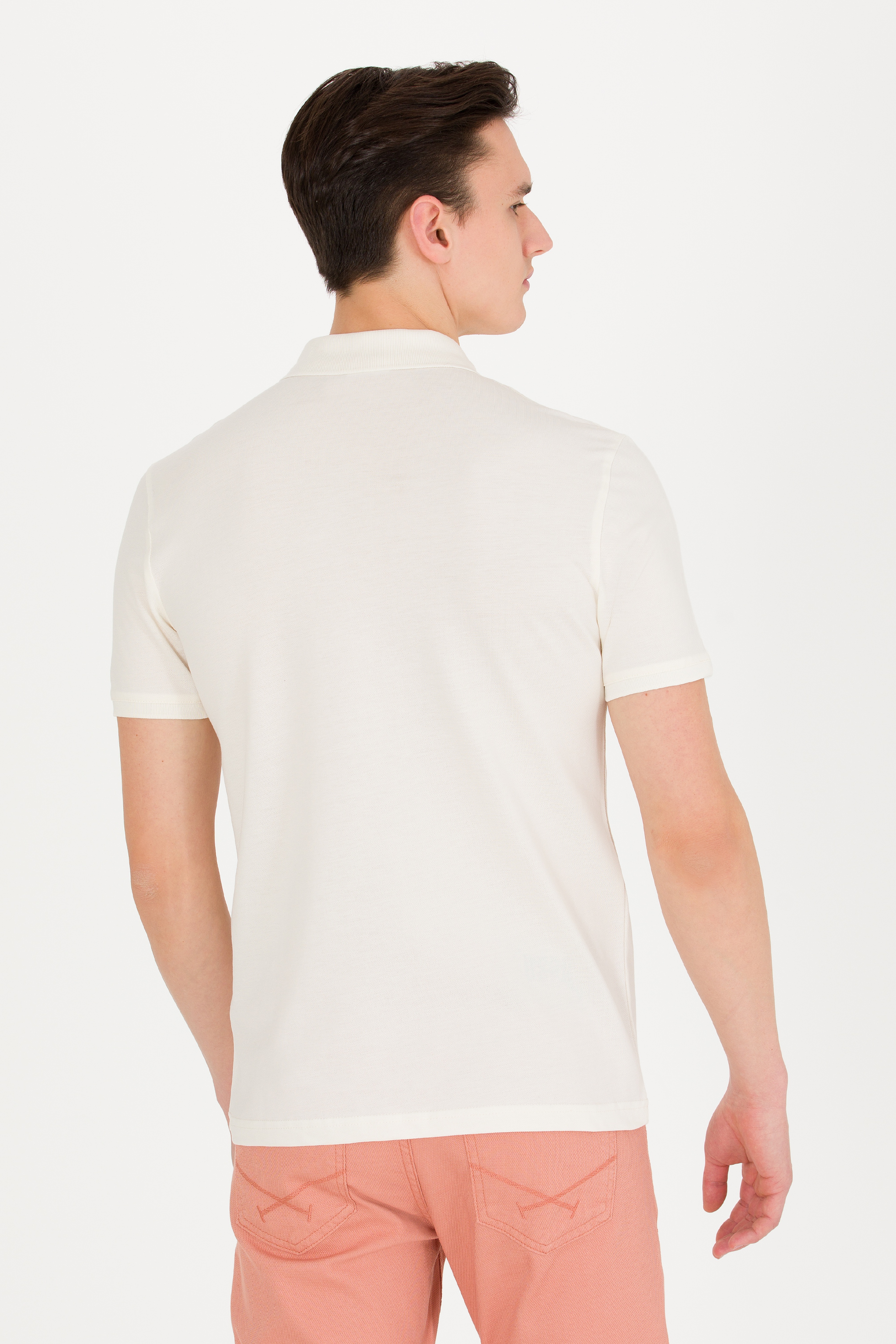 Erkek Ekru Basic Polo Yaka Tişört - Image 5
