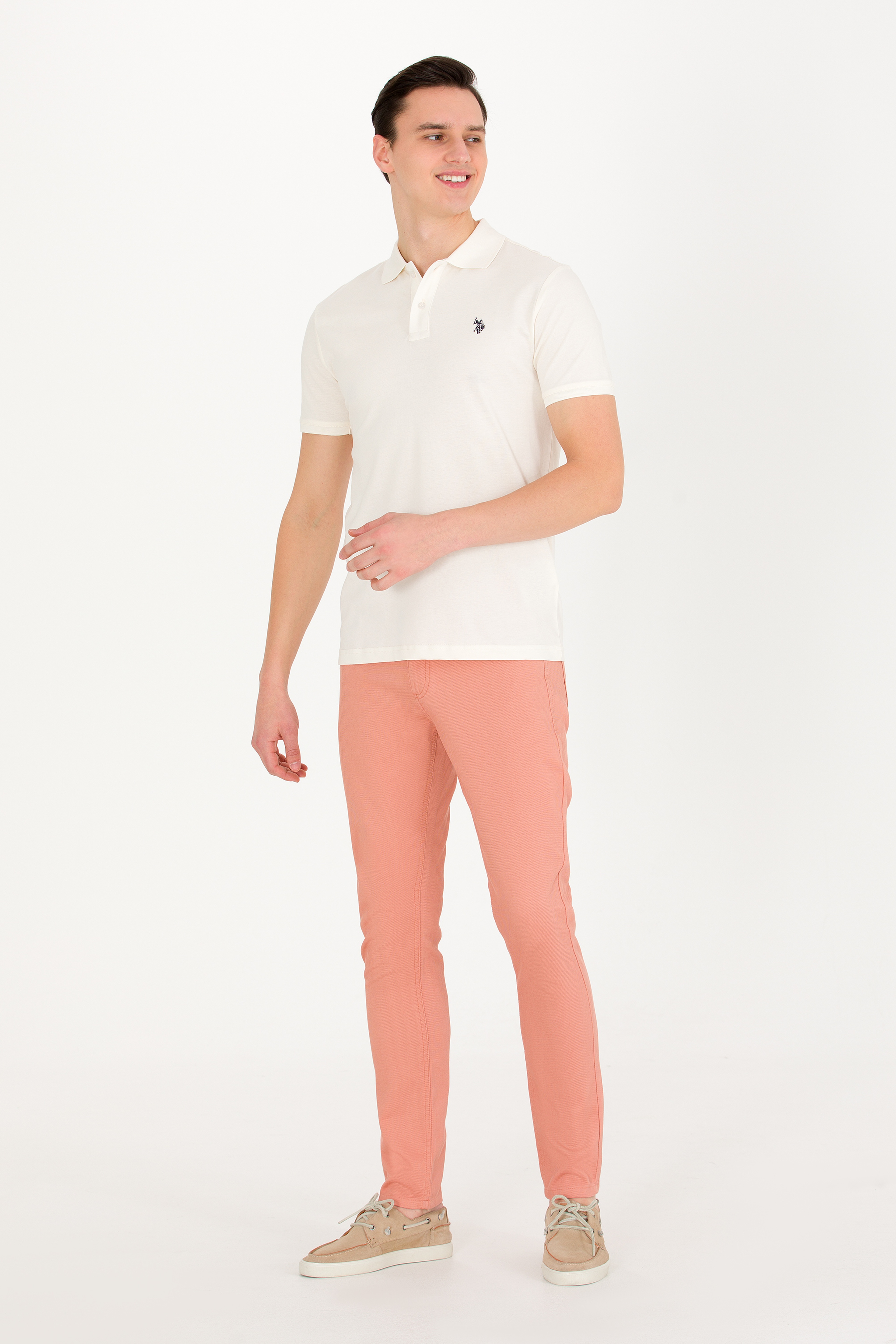 Erkek Ekru Basic Polo Yaka Tişört - Image 4