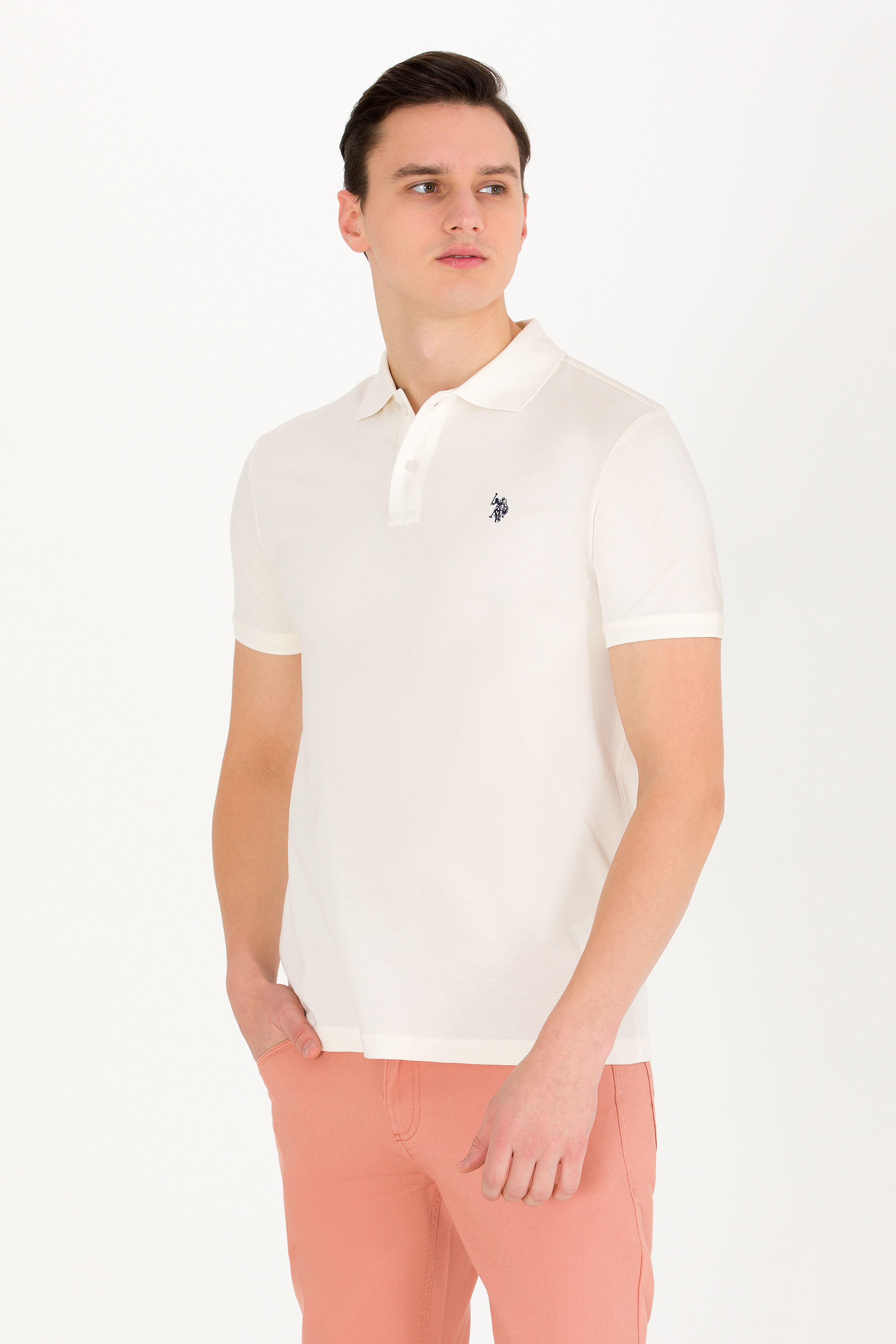 Erkek Ekru Basic Polo Yaka Tişört - Image 1