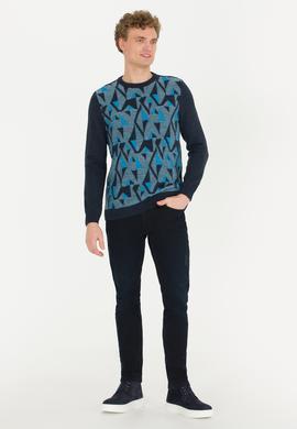 Erkek Lacivert Bisiklet Yaka Triko Kazak - 50256663009