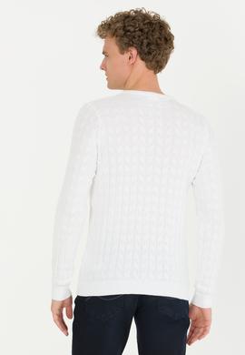 Erkek Beyaz Bisiklet Yaka Basic Triko Kazak - 50251876080