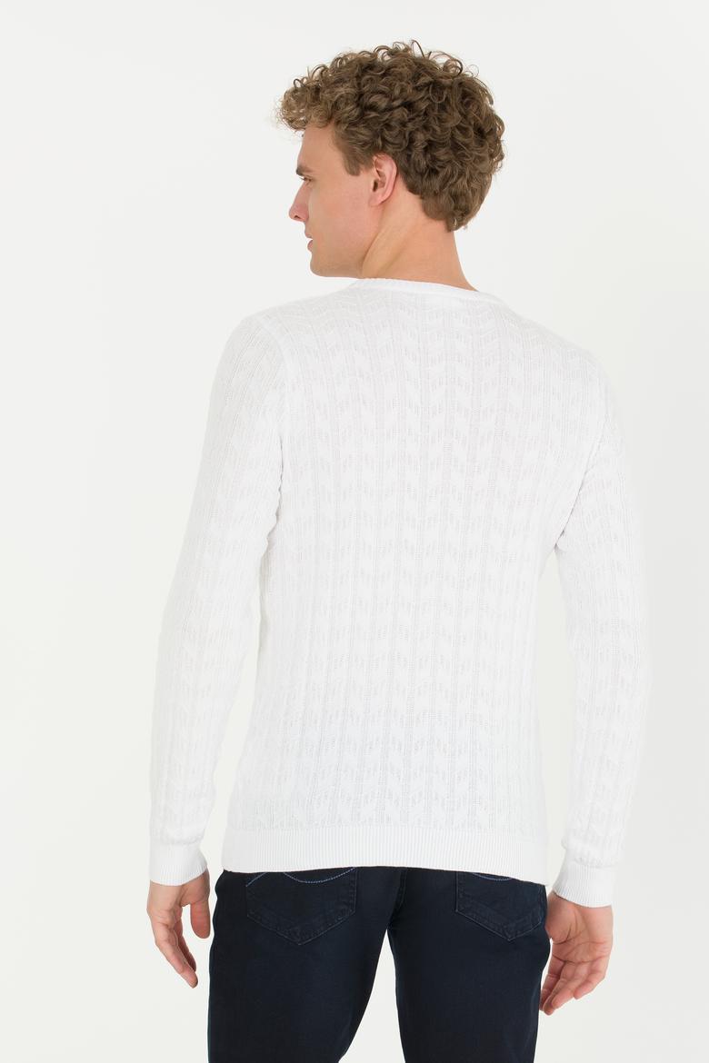 Erkek Beyaz Bisiklet Yaka Basic Triko Kazak - 50251876080