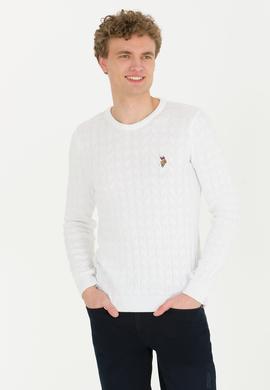 Erkek Beyaz Bisiklet Yaka Basic Triko Kazak - 50251876080