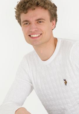 Erkek Beyaz Bisiklet Yaka Basic Triko Kazak - 50251876080