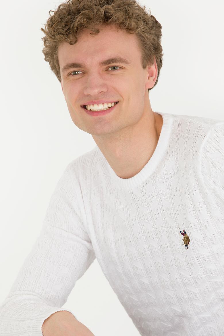 Erkek Beyaz Bisiklet Yaka Basic Triko Kazak