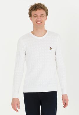 Erkek Beyaz Bisiklet Yaka Basic Triko Kazak - 50251876080