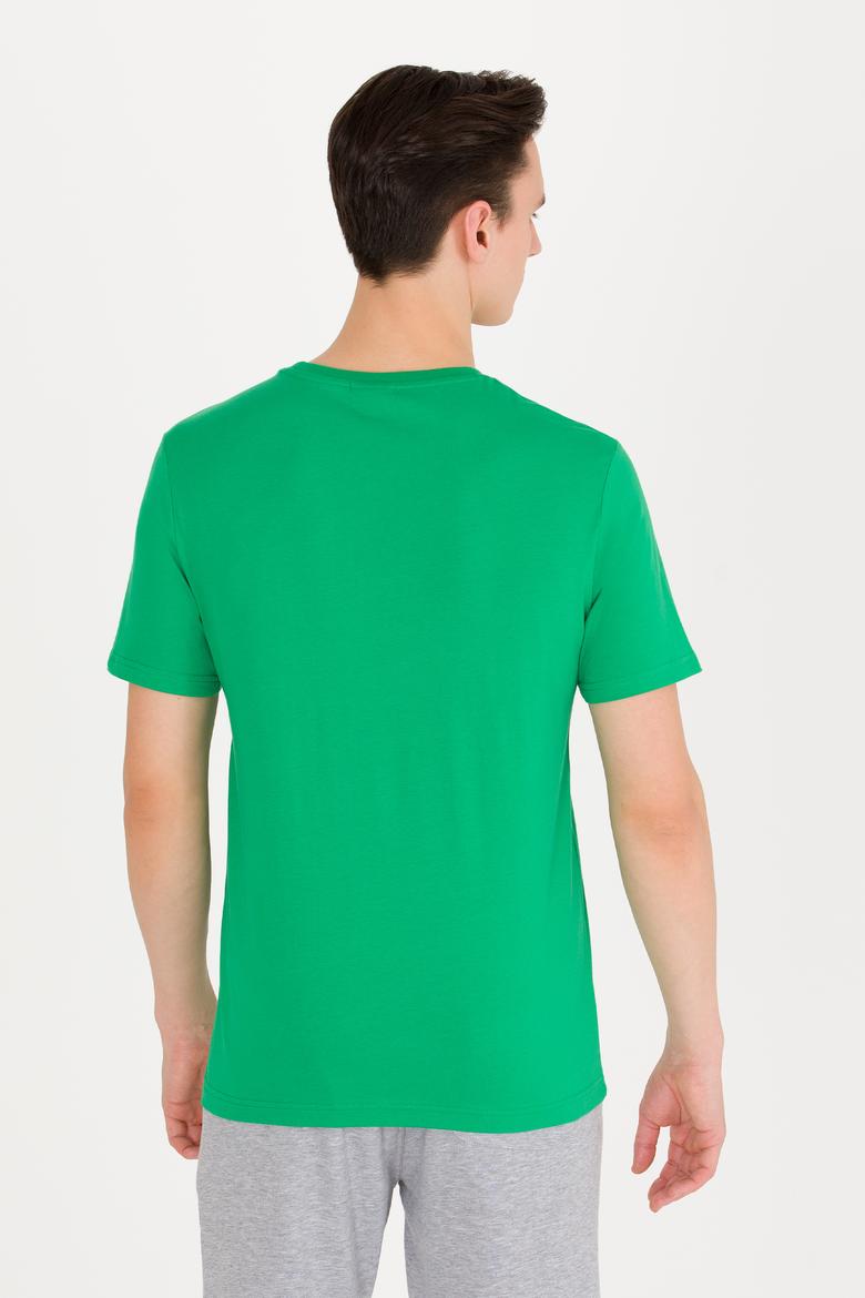 Erkek Yeşil Bisiklet Yaka Tişört - 50263323063