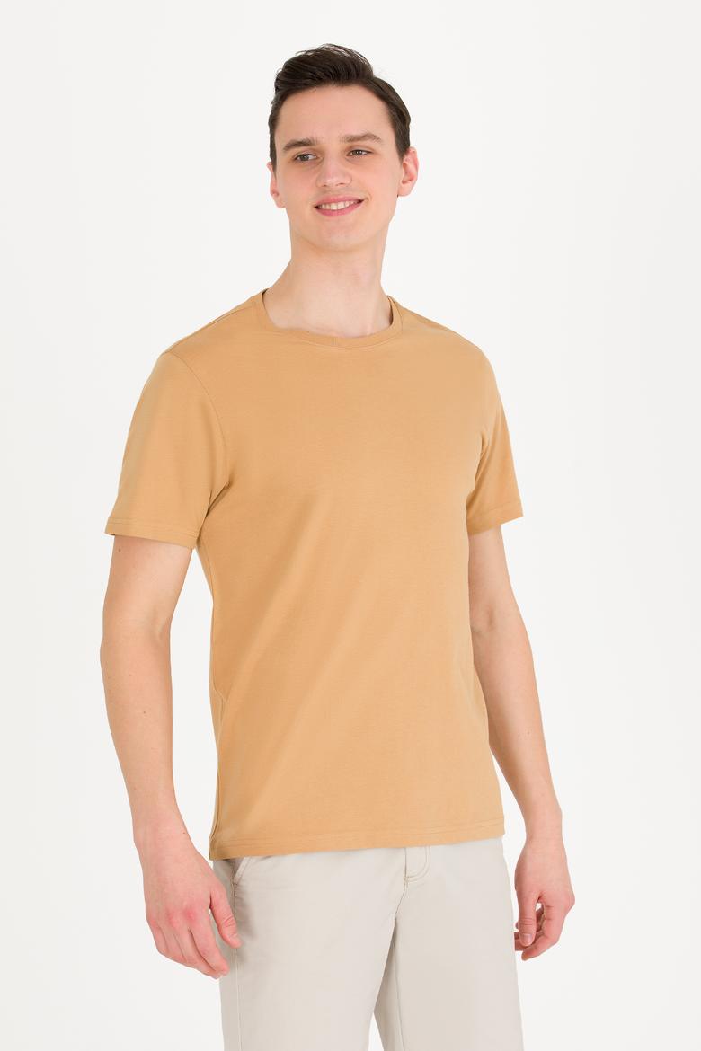 Erkek Camel Basic Bisiklet Yaka Tişört - 50264916029
