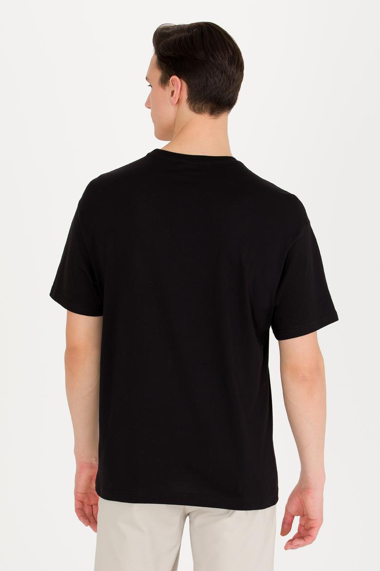 Erkek Siyah Comfort Bisiklet Yaka Tişört - 50267486037