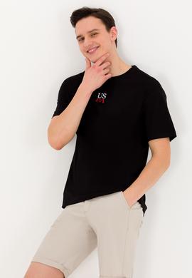 Erkek Siyah Comfort Bisiklet Yaka Tişört - 50267486037