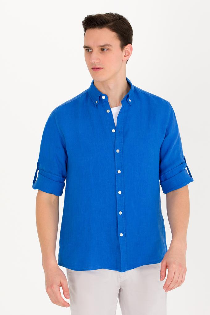 Erkek Saks Uzun Kollu Gömlek