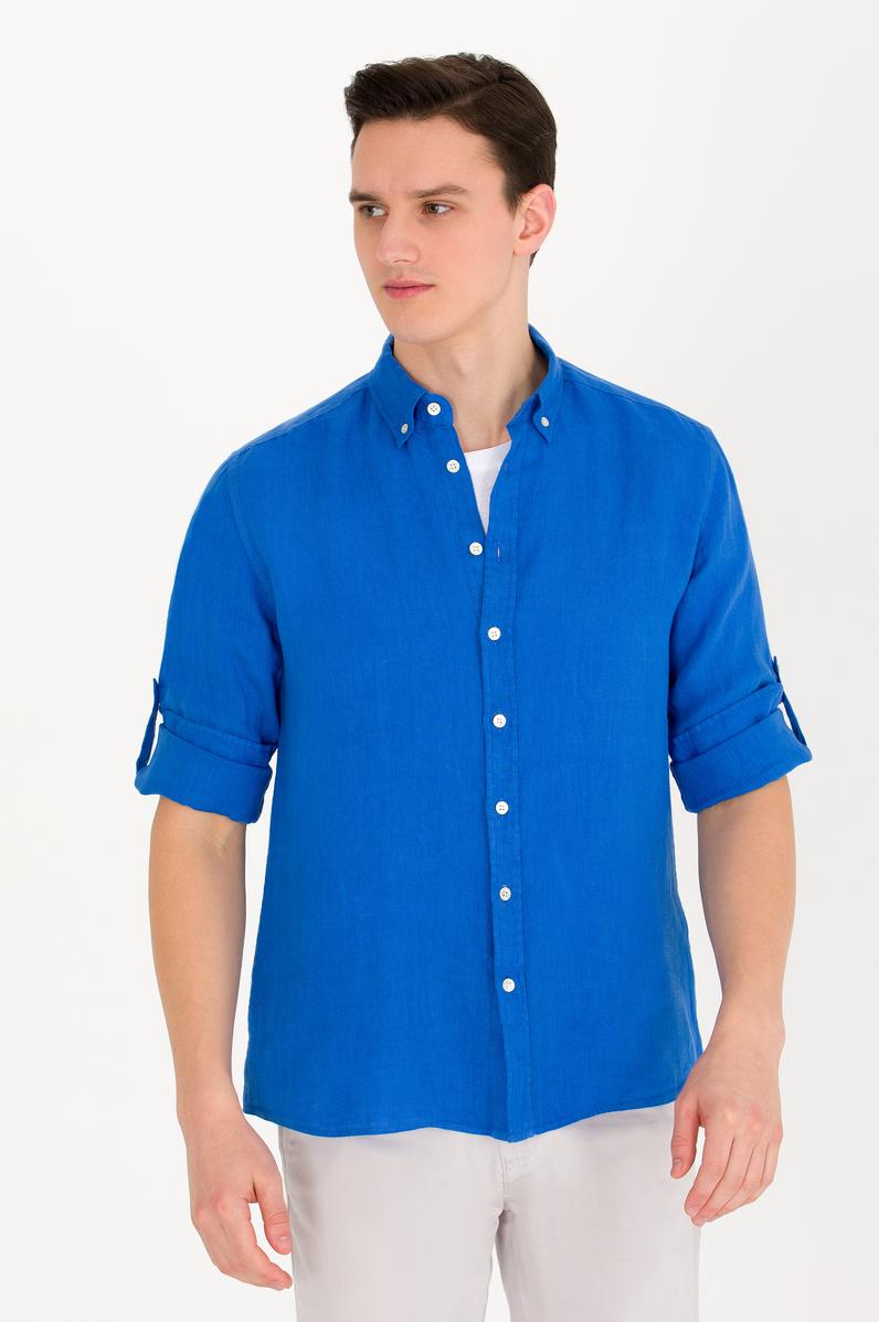 Erkek Saks Uzun Kollu Gömlek