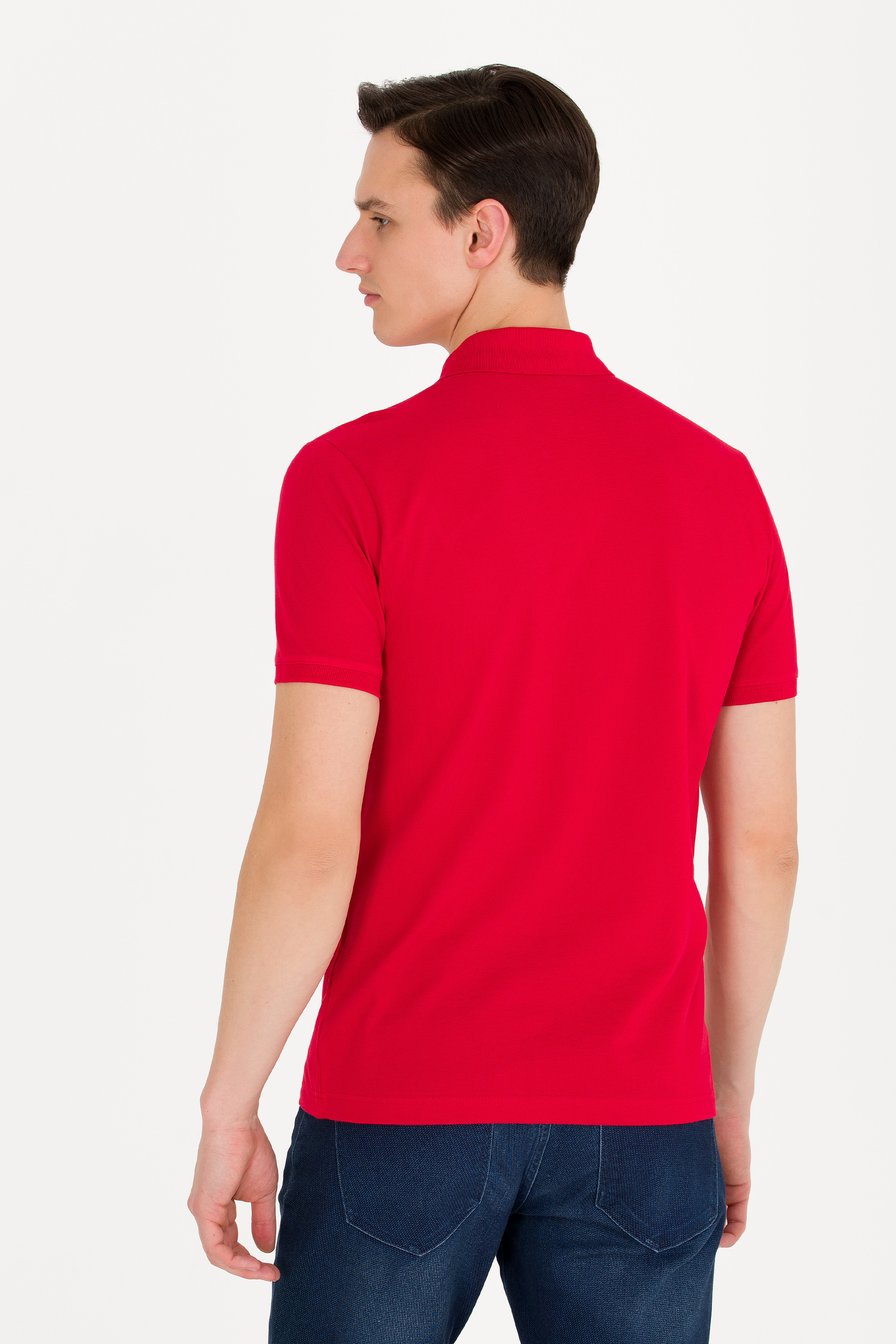 Erkek Kırmızı Basic Polo Yaka Tişört - Image 5