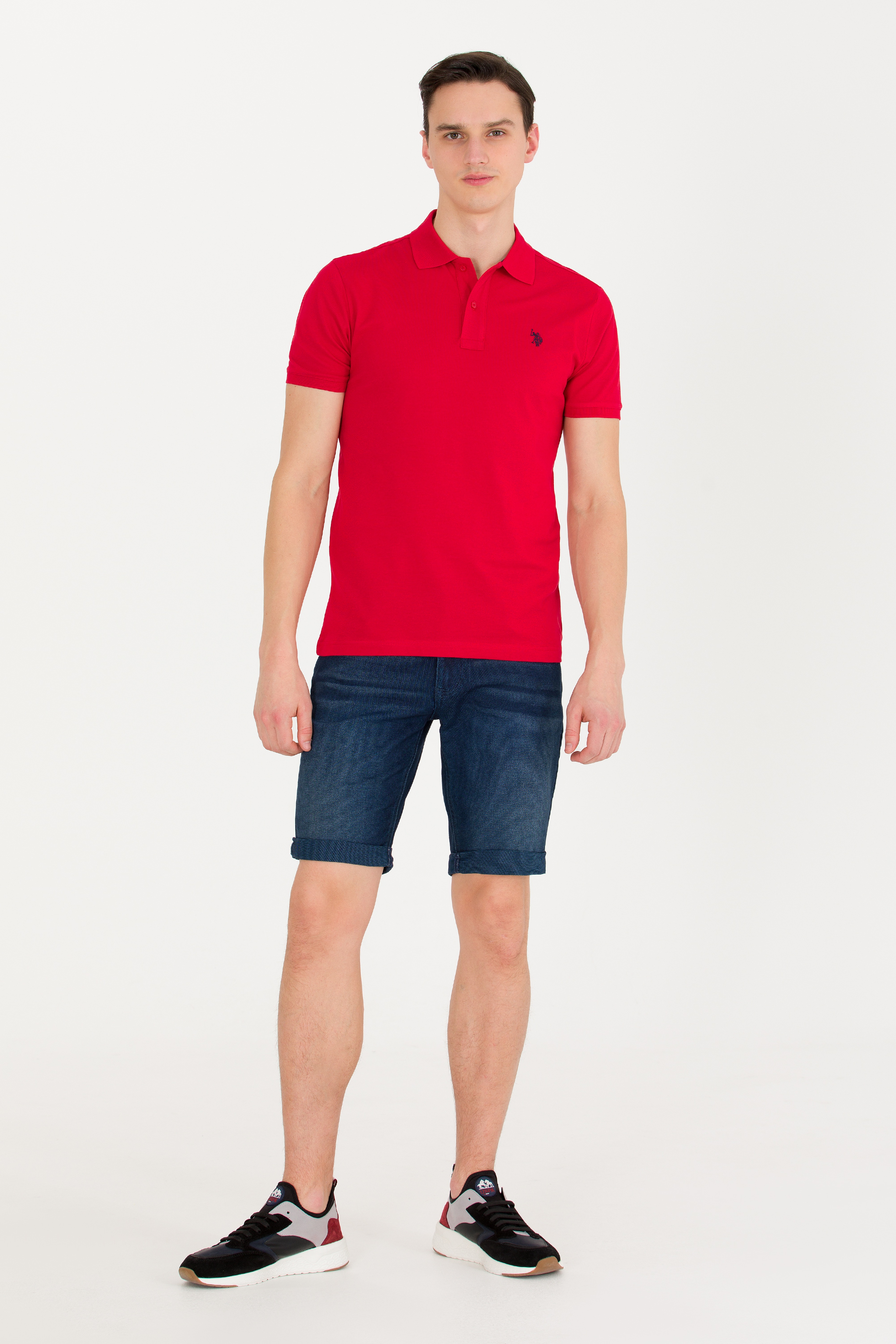 Erkek Kırmızı Basic Polo Yaka Tişört - Image 4