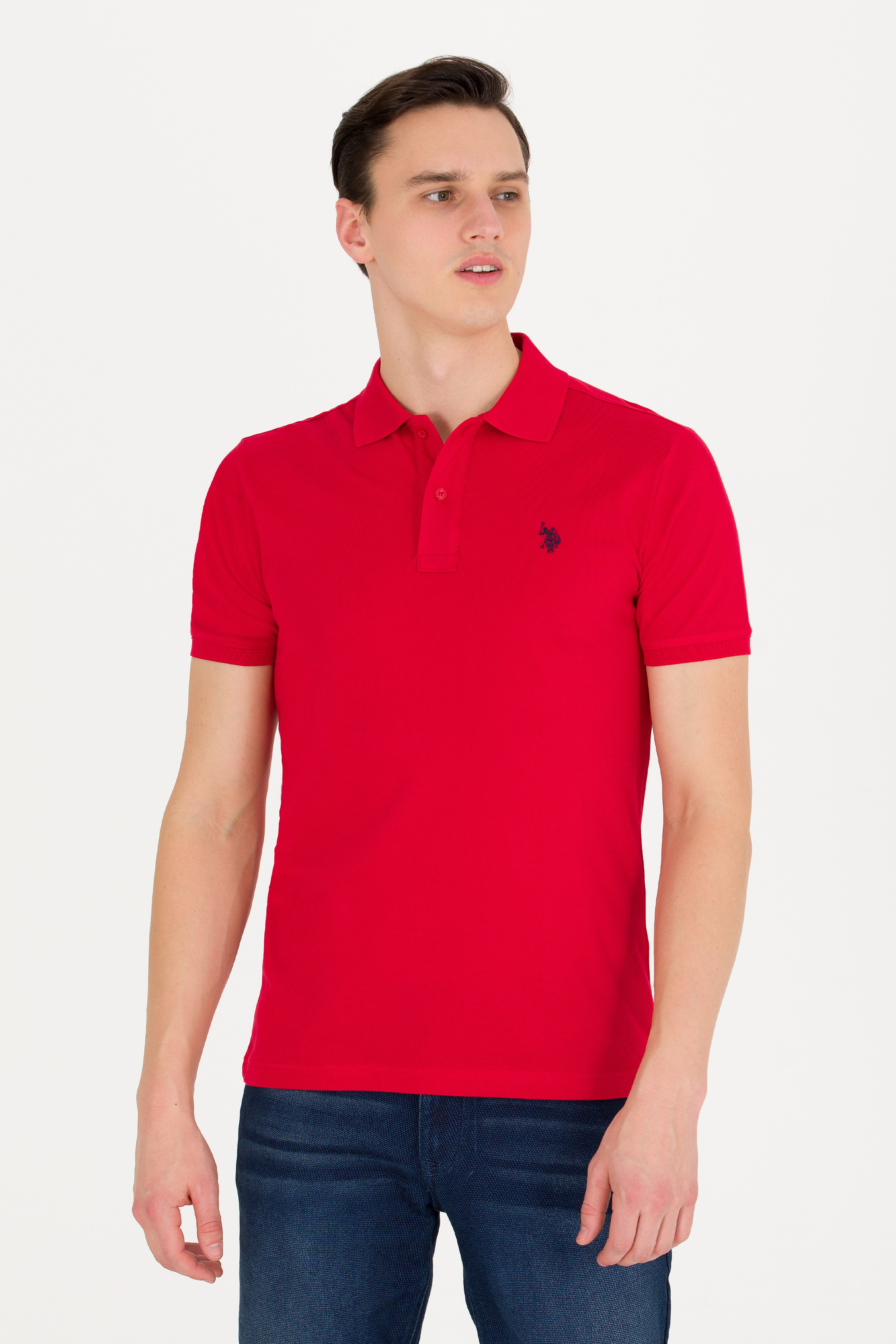 Erkek Kırmızı Basic Polo Yaka Tişört - Image 3