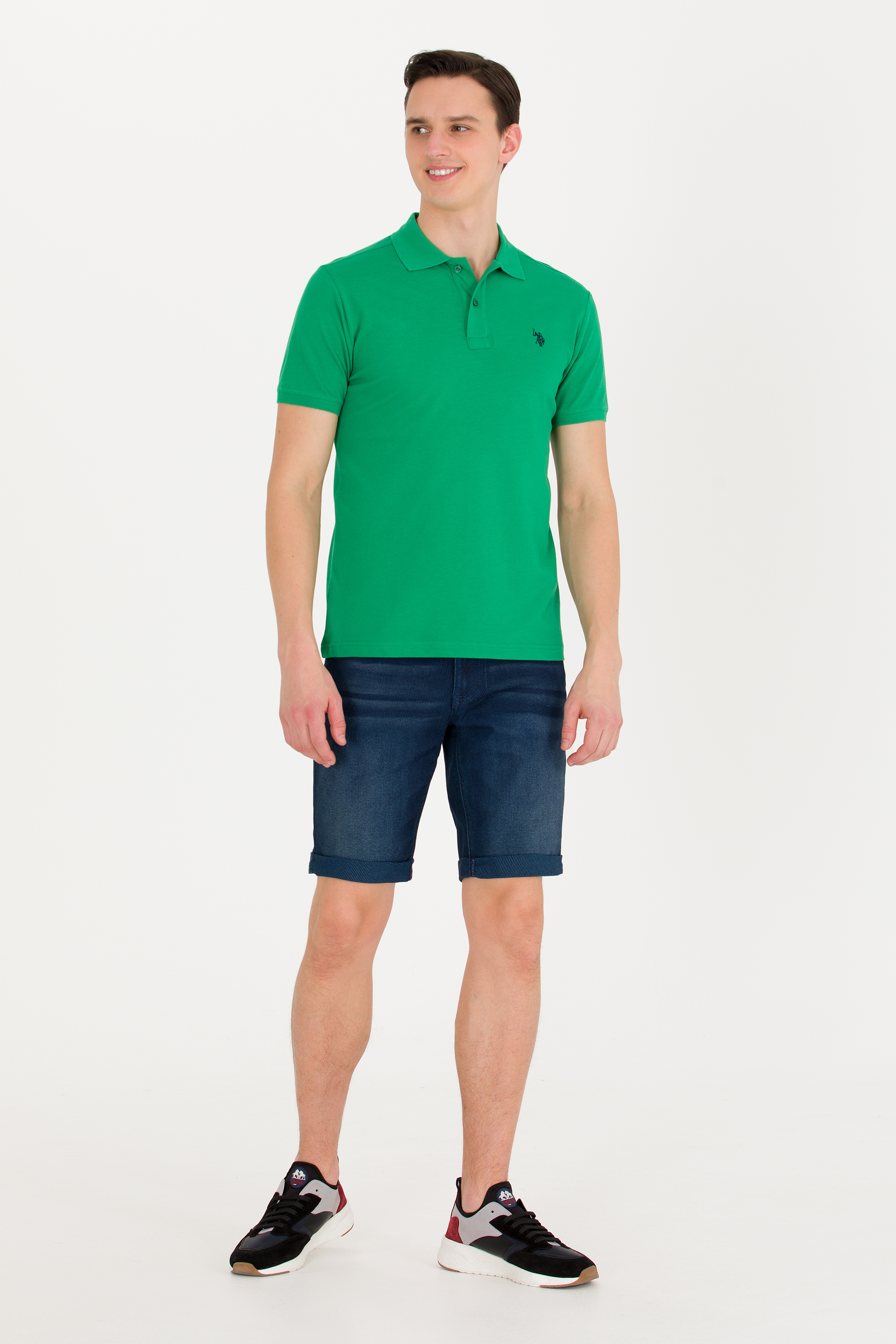 Erkek Yeşil Basic Polo Yaka Tişört - Image 4
