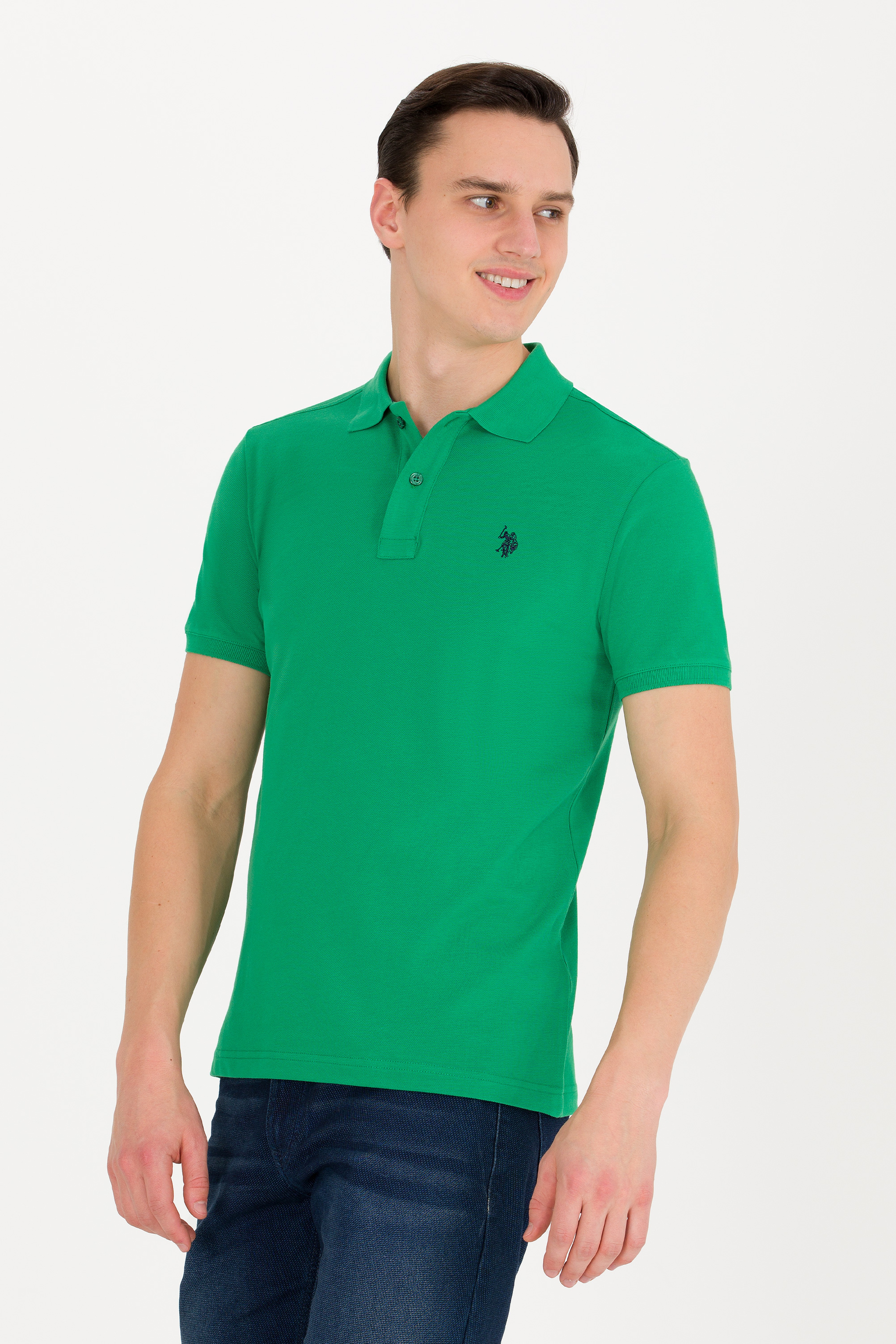 Erkek Yeşil Basic Polo Yaka Tişört - Image 2