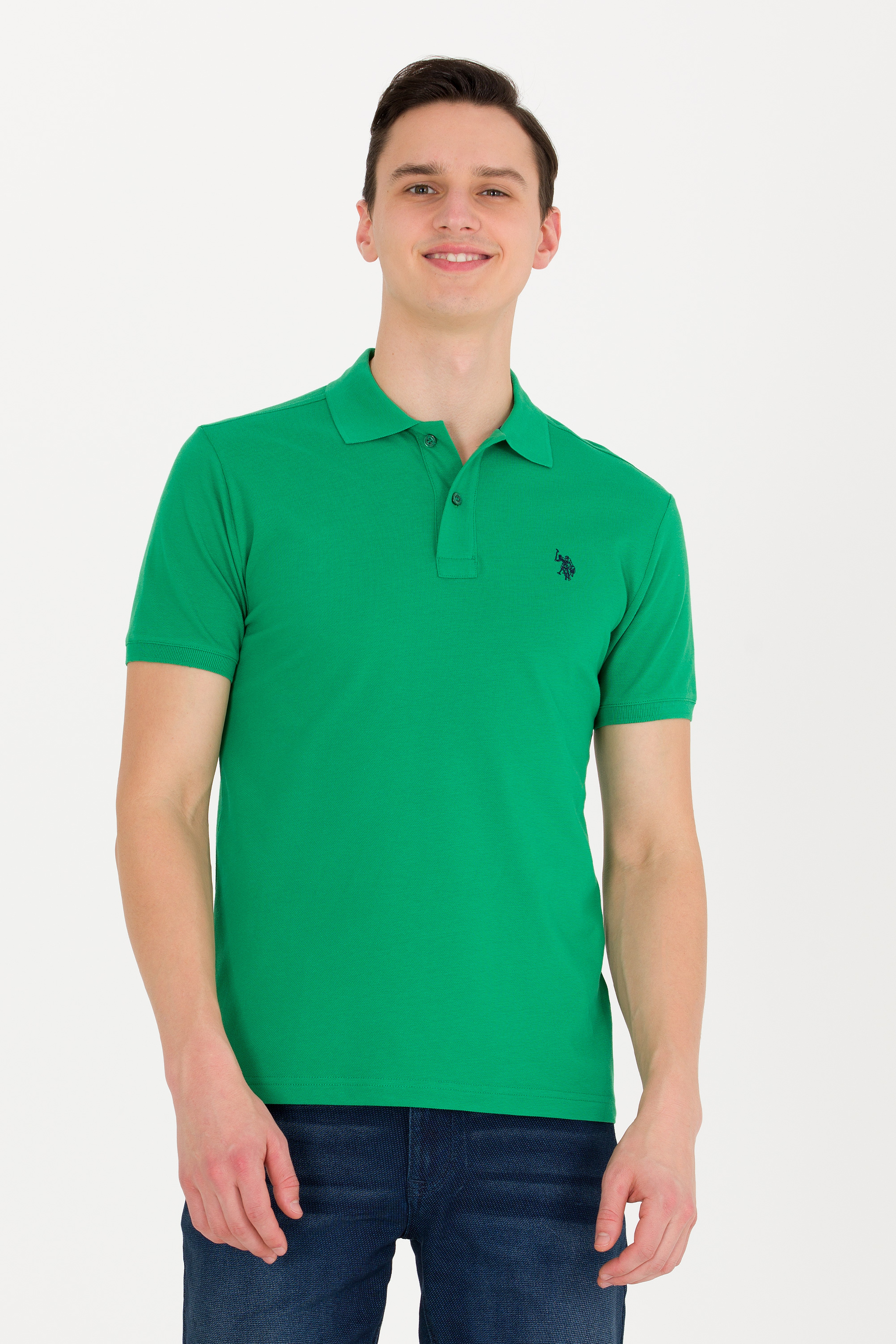 Erkek Yeşil Basic Polo Yaka Tişört - Image 3