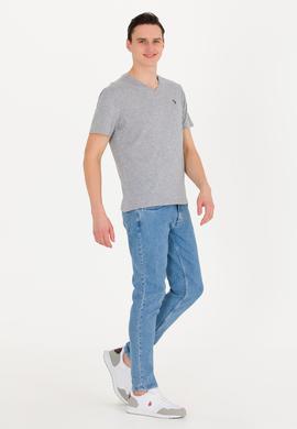 Erkek Gri Melanj Basic V Yaka Tişört - 50263203021