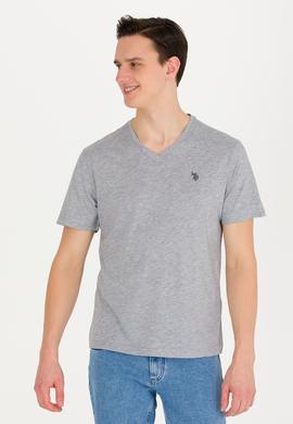 Erkek Gri Melanj Basic V Yaka Tişört - 50263203021